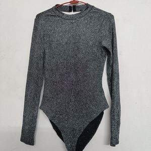 Hu0026M | Tops | Grey Shimmery Backless Bodysuit With Full Sleeveshm Divided |  Poshmark